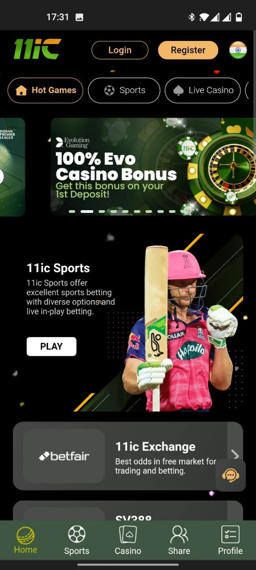 View the 11ic app main page of 11ic casino and bookmaker in India, featuring top casino games, sports betting options, and exclusive bonuses for an unparalleled online gaming experience.