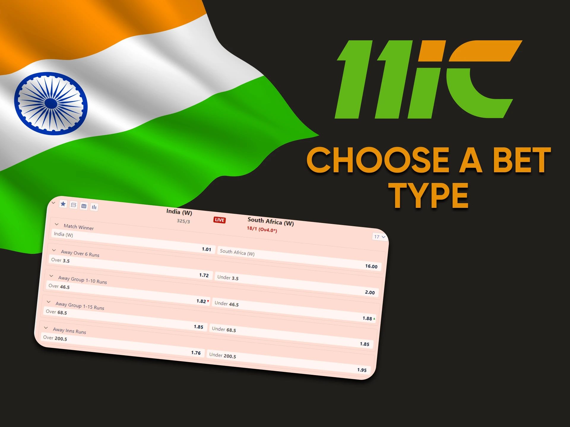 Select your bet option on 11ic.