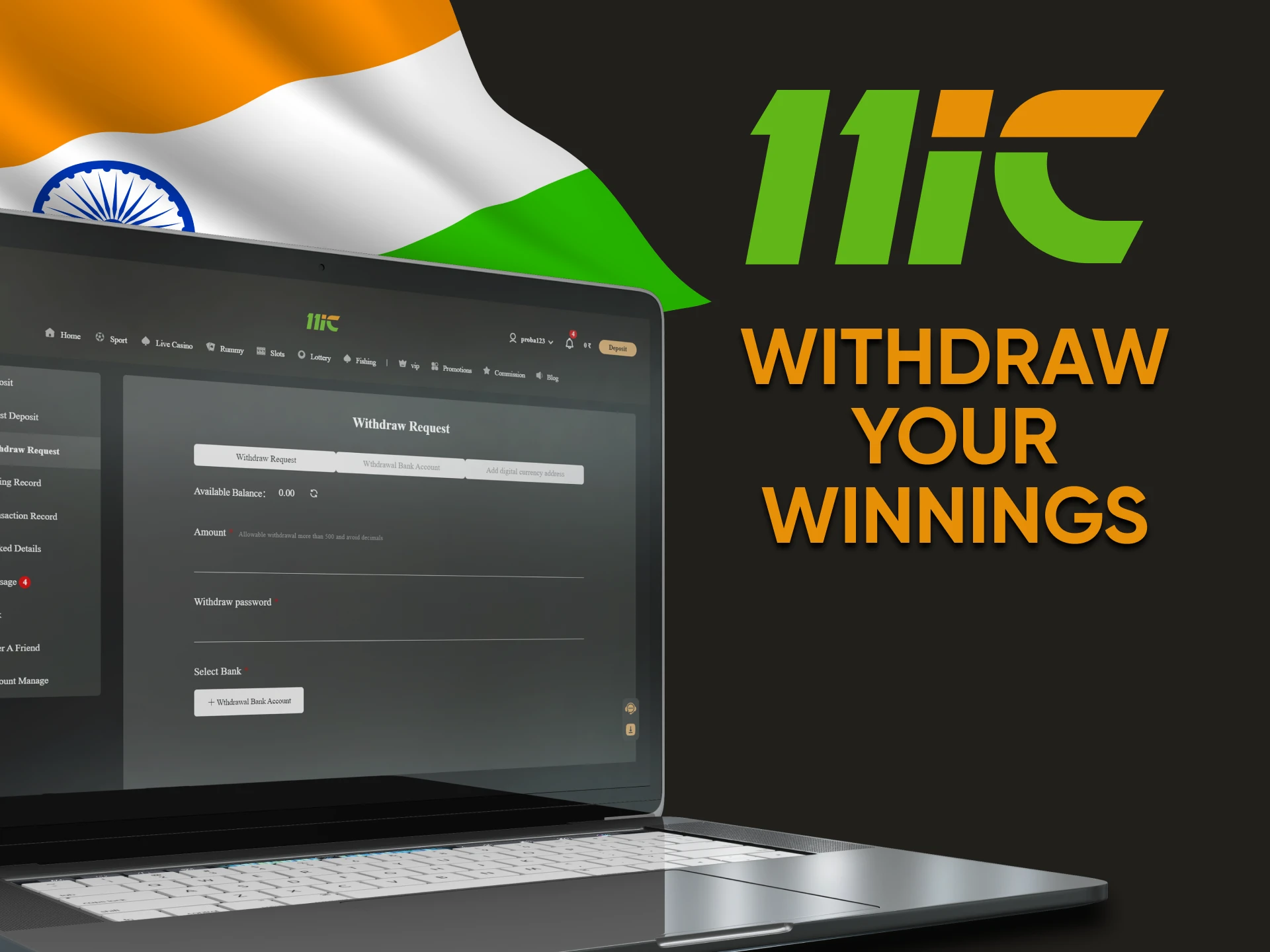 After winning the bet, you can withdraw funds from 11ic.